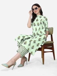 MIRCHI FASHION Women's  Cotton Bagru Printed A-Line Kurta Set with Plazzo Pant L Grey, Pink