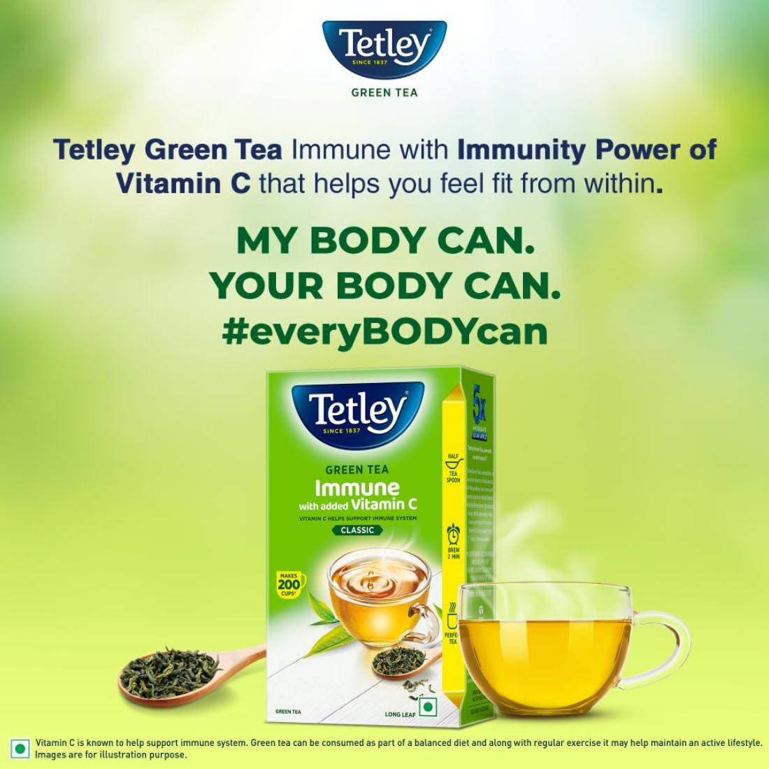 Tetley Loose Green Tea Leaves 250g, Classic Flavour, Immune With Added Vitamin C, Makes 200 Cups, Long Leaf Tea, 5X Antioxidants As An Apple