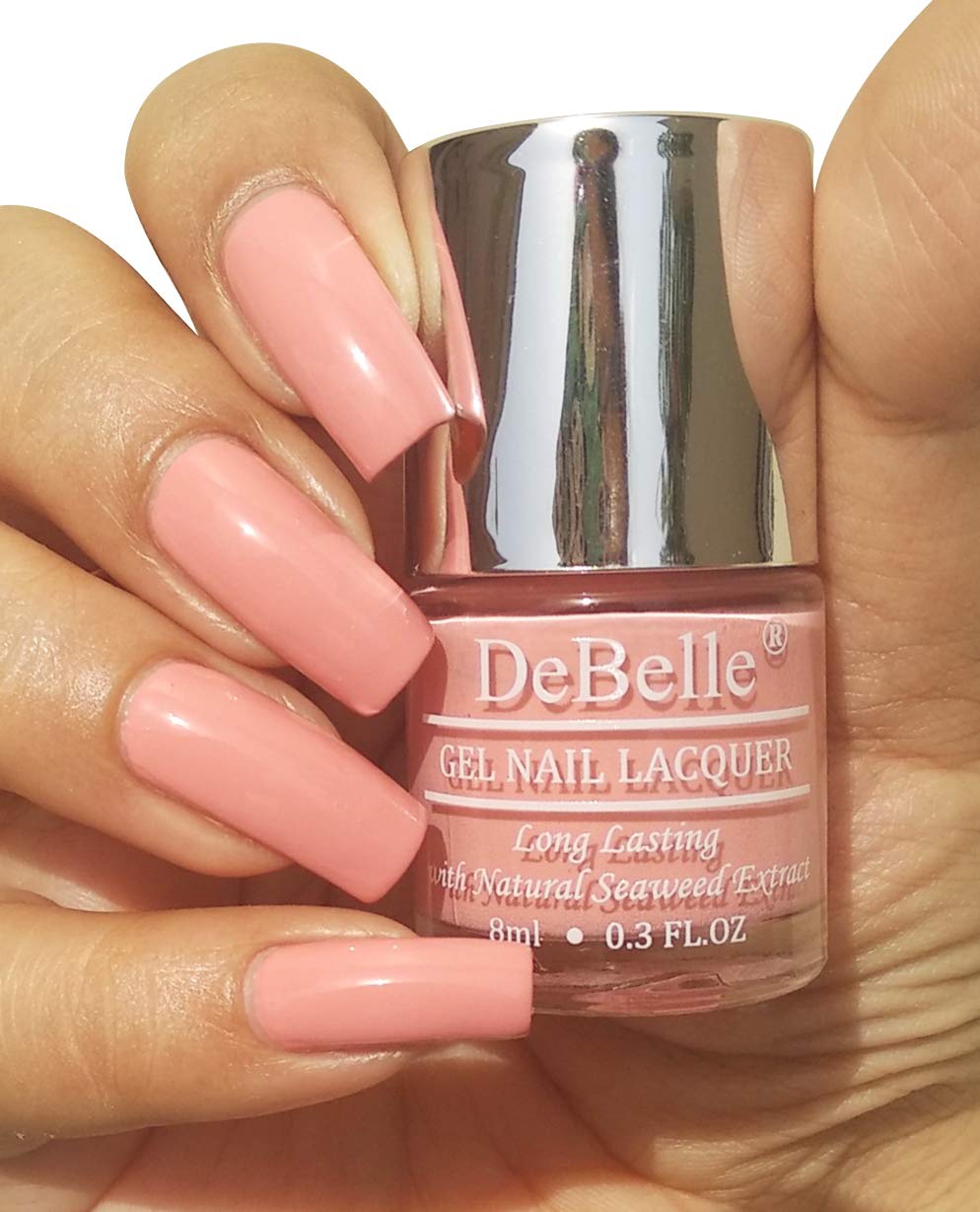 DeBelle Gel Nail Polish, Glossy Finish, Pastel color, Apricot Dew (Pale Pink), Enriched with natural Seaweed Extract, cruelty Free, Toxic Free - 8 Ml