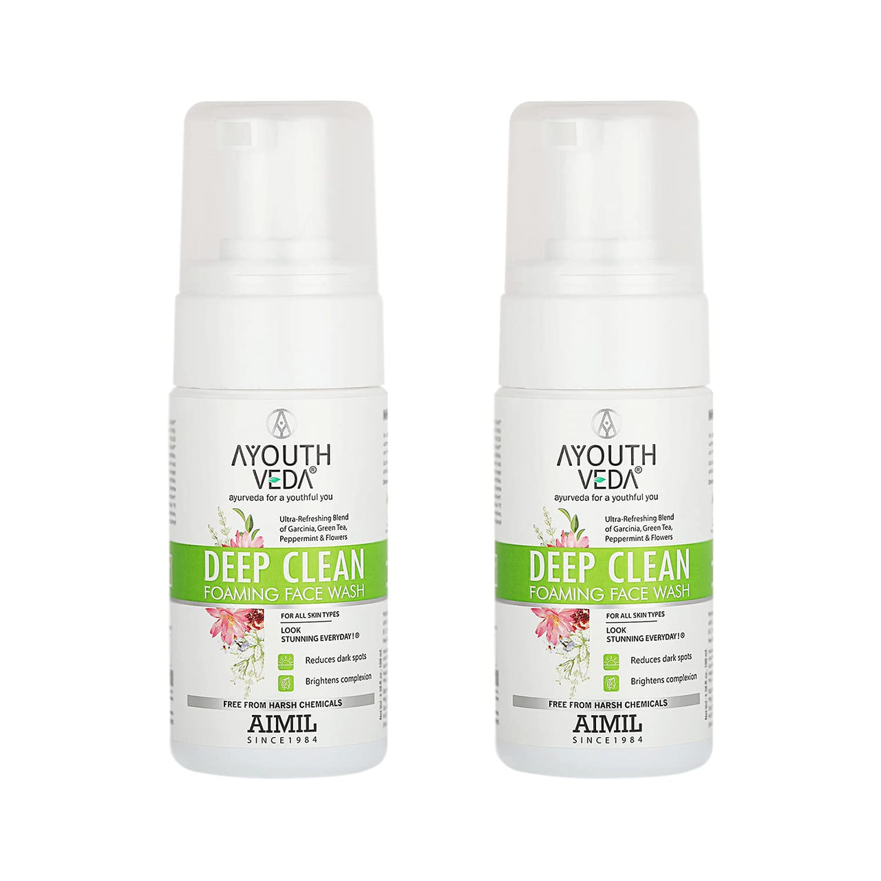 Ayouthveda Deep Clean Foaming Wash |Reduces Pigmentation, Combats Dark Spots| Refreshing Blend of Indian Madder, Garcinia & Pomegranate | Everyday Face Wash for Men & Women (Pack of 2;100ml each)