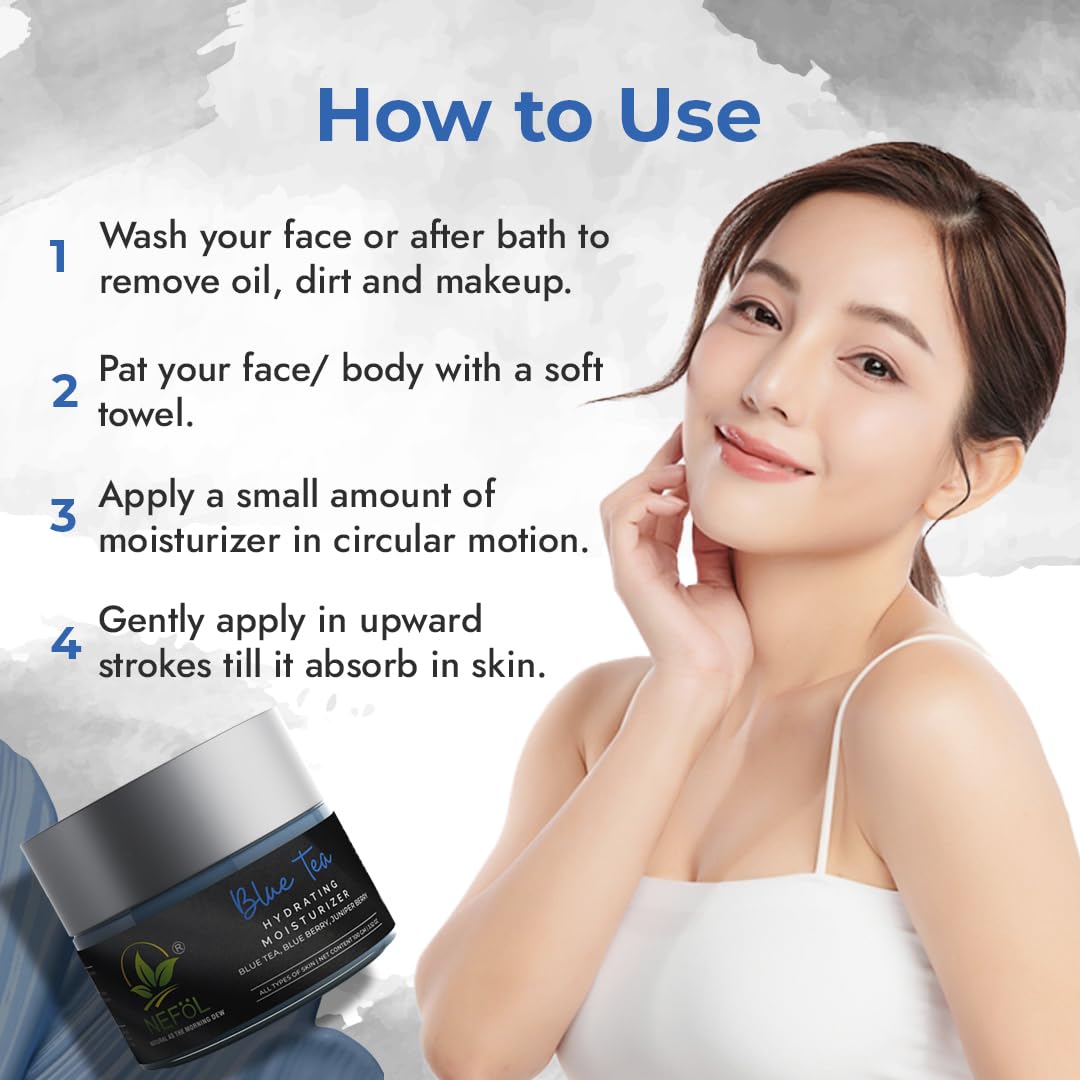 Nefol Hydrating Moisturizer with Blue Tea, Blueberry & Juniper Berry - Deep Moisturization, Nourishes Skin – 100gm
