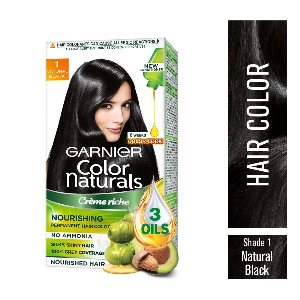 Garnier Color Naturals Crème hair color, Shade 1 Natural Black, 70ml + 60g And Garnier Color Naturals Men, Natural Black, 30ml+30gm