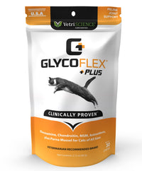 VetriScience GlycoFlex Plus, Clinically Proven Joint Support Cat Supplements - Joint Health Supplement with Glucosamine, Chondroitin, MSM, and DMG - 30 Chews, Fish Flavor Glycoflex Plus Chondroitin
