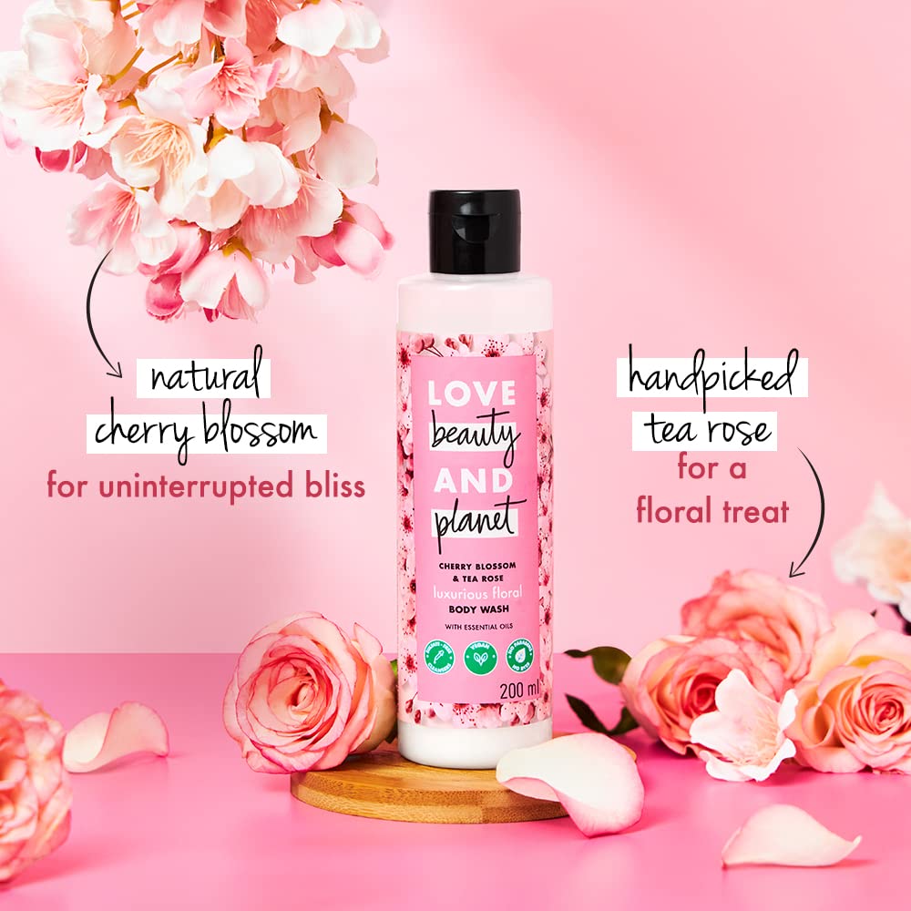 Love Beauty & Planet Cherry Blossom & Tea Rose Indulging Body Wash|Floral Shower Gel for Soft Skin,200ml