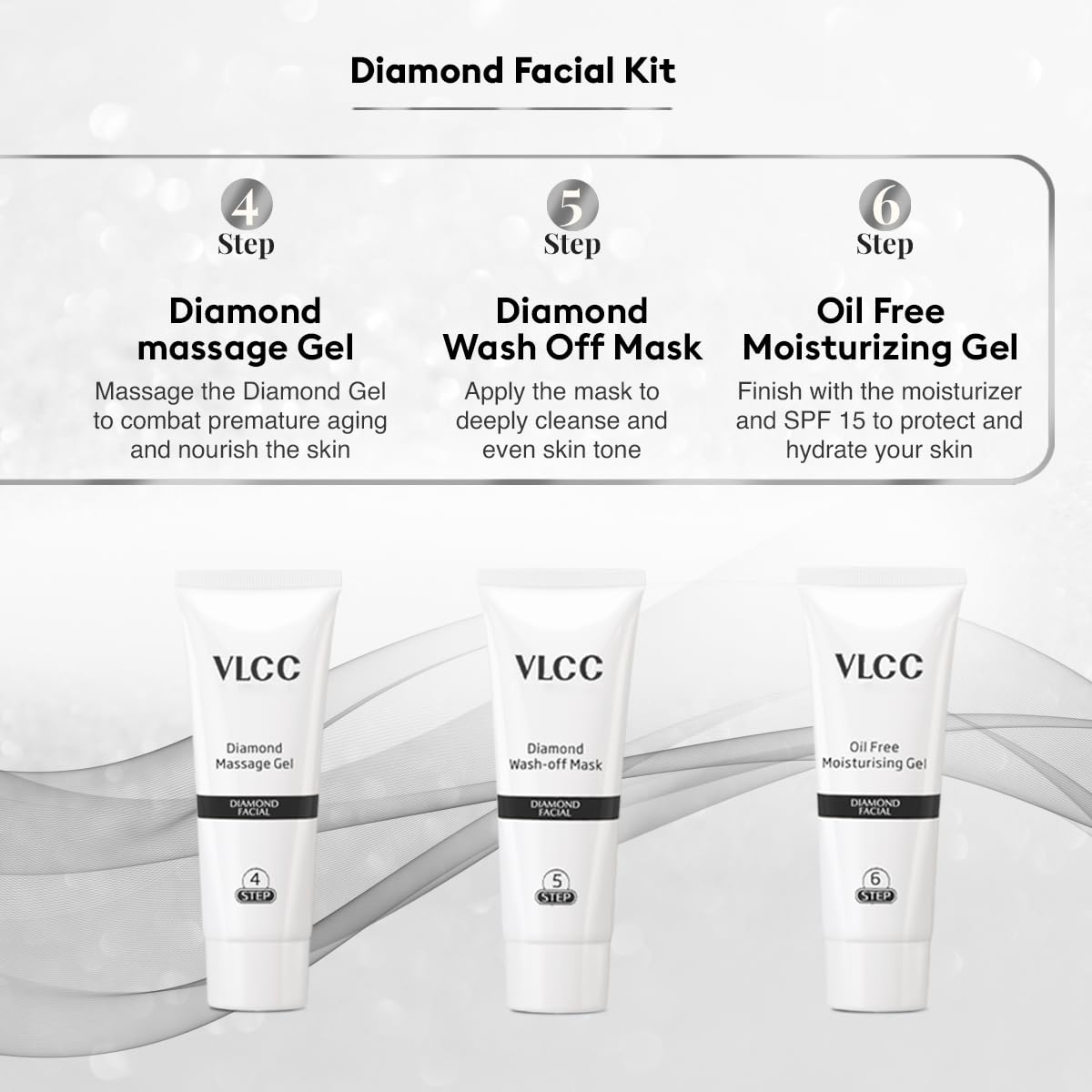 VLCC Diamond Facial Kit - 60g with FREE Vitamin C Serum - 15ml for Skin Purification & Skin Hydration | With Colloidal Diamond, Jojoba Oil, Vitamin C, and Ferulic Acid