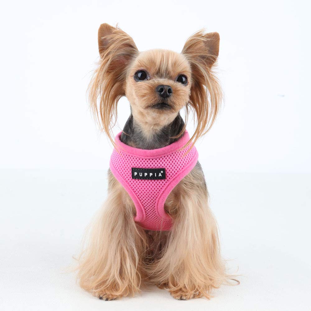 Puppia Soft Dog Harness No Choke Over-The-Head Triple Layered Breathable Mesh Adjustable Chest Belt and Quick-Release Buckle, Pink, Large