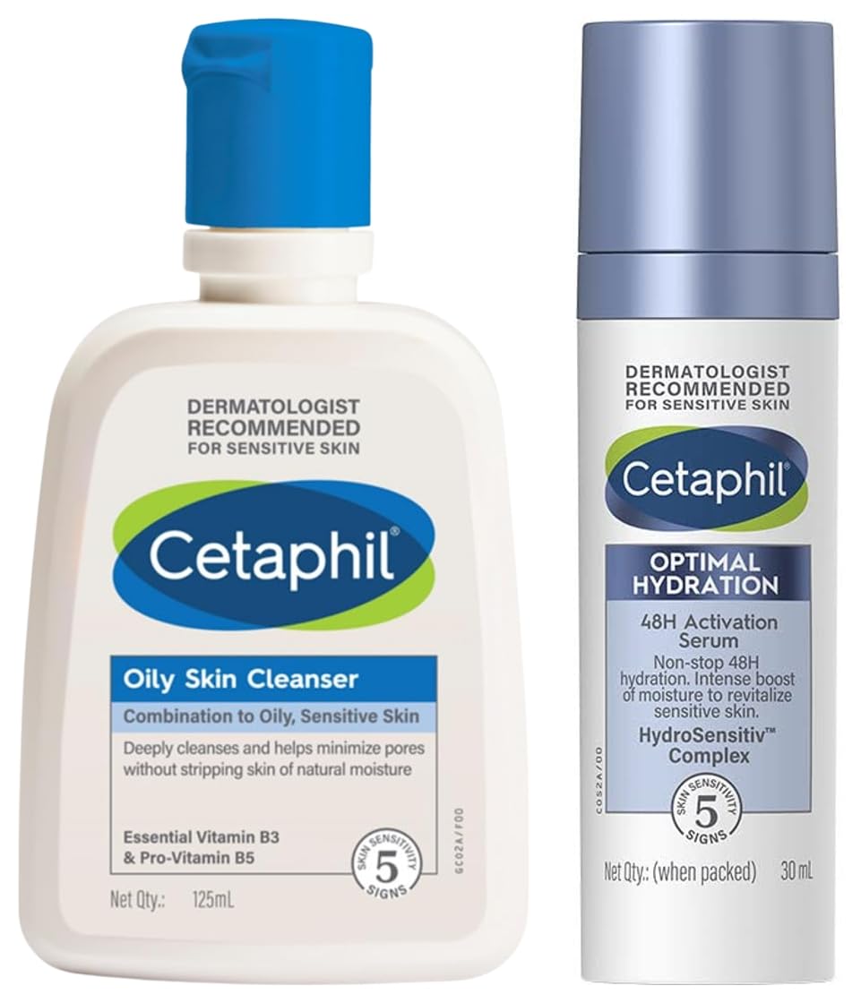 Cetaphil Optimal Hydration Lightweight Serum 30 ml Fast absorbing Hyaluronic Acid Blue Daisy extract Vitamin B5 for Oily Skin Cleanser Daily For Oily Acne Prone SkinFoaming 125Ml