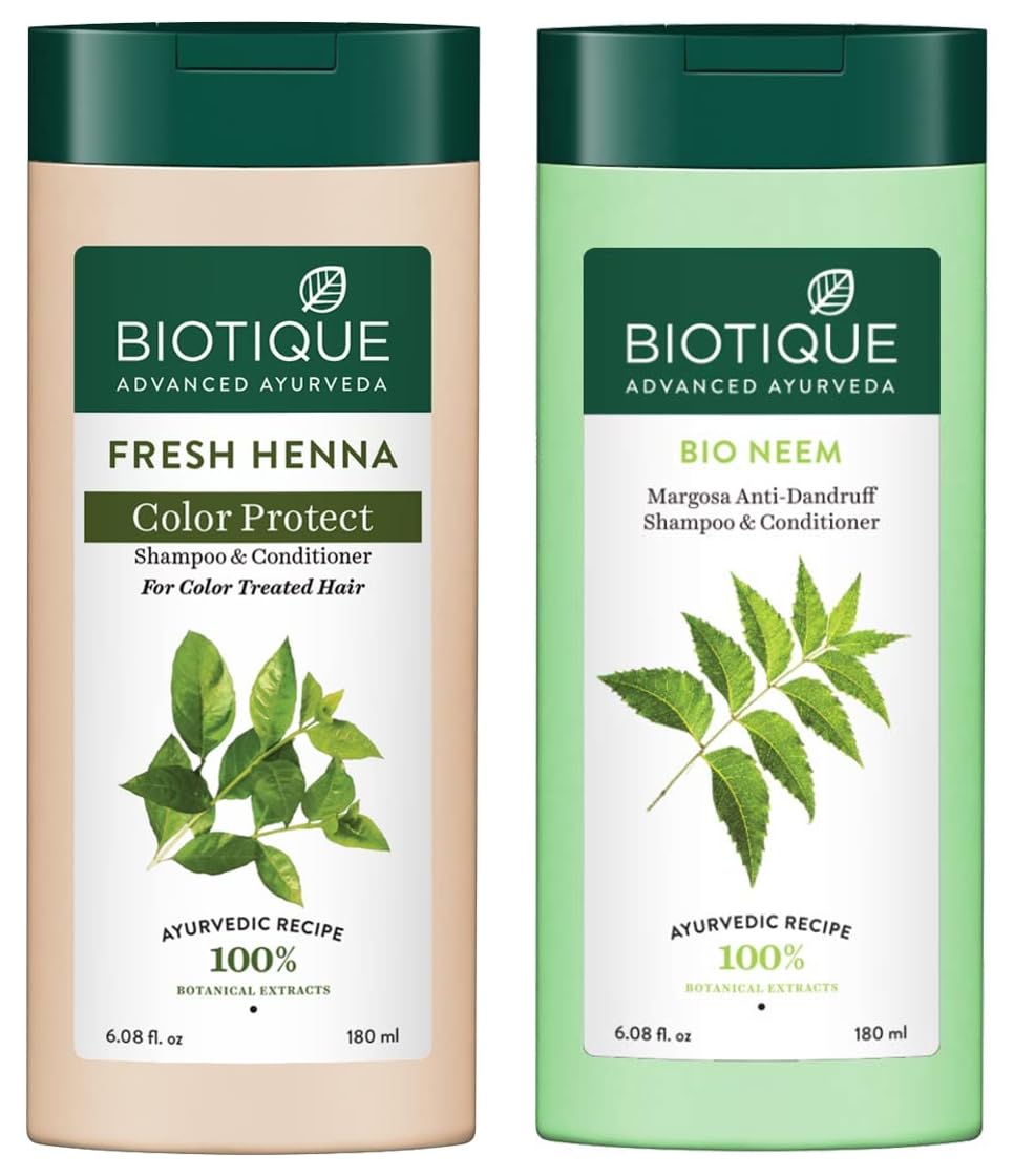 Biotique Bio Neem Margosa Anti Dandruff Shampoo and Conditioner, 180ml and Bio Henna Leaf Fresh Texture Shampoo & Conditioner, 180ml