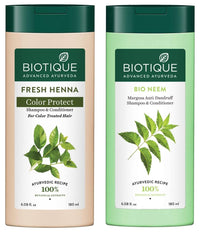 Biotique Bio Neem Margosa Anti Dandruff Shampoo and Conditioner, 180ml and Bio Henna Leaf Fresh Texture Shampoo & Conditioner, 180ml