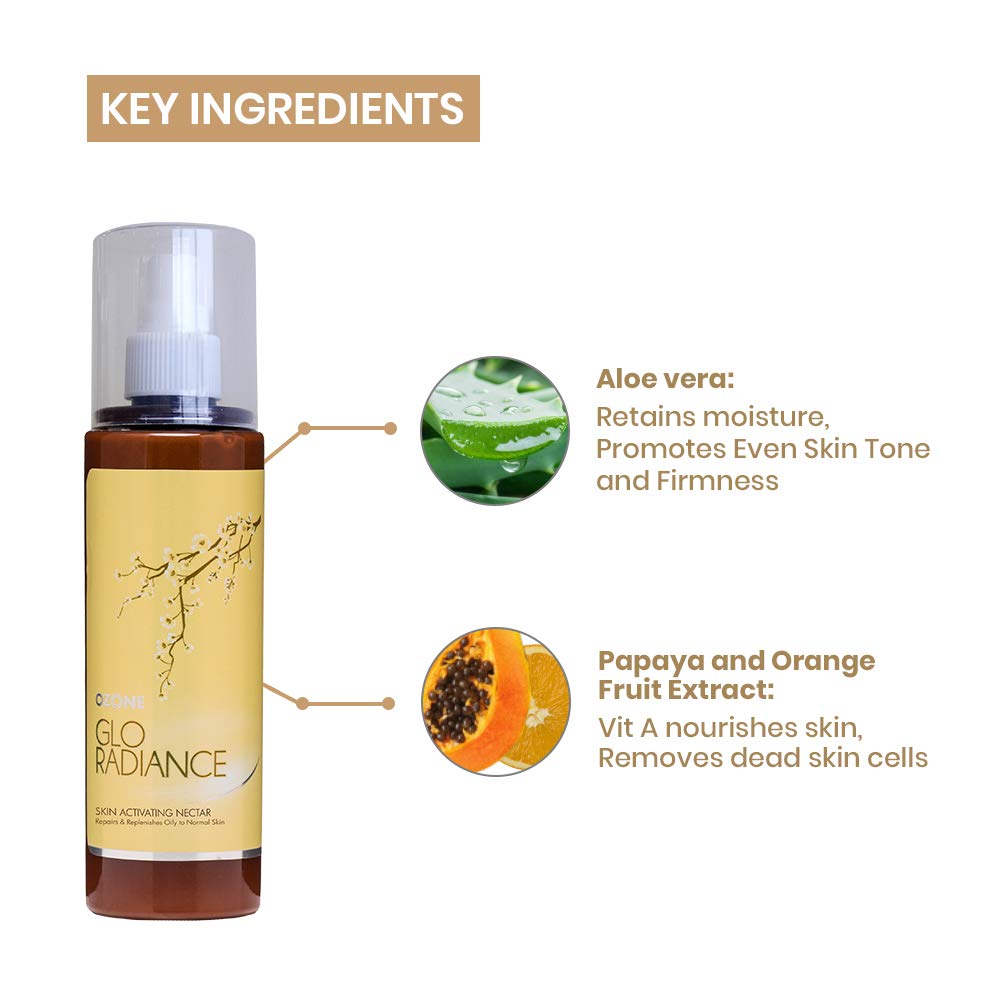 Ozone Glo Radiance Nectar Visibly Flawless Skin Spray Moisturizer - 100% Natural Products. (Paraben & Chemical Free). Suitable For All Skin Types. - 150 Ml