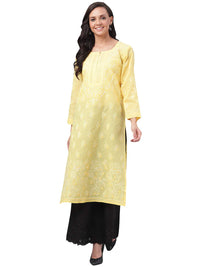 Ada Hand Embroidered Lucknowi Chikankari Straight Cotton Kurti Kurta for Women A220999 White 2XL