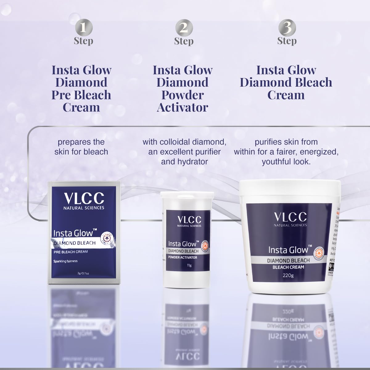 VLCC Insta Glow Diamond Bleach - 402g | With Diamond Powder For Sparkling Fairness | Skin Brightening Bleach | Minimizes Dark Spots, Reduces Facial Hair Visibility.