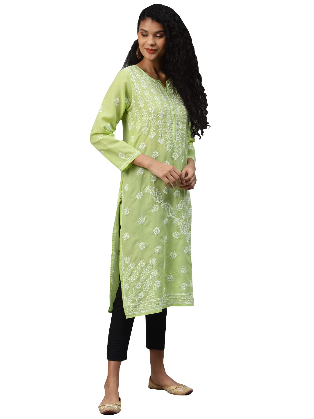 Ada Hand Embroidered Lucknowi Chikankari Ethnic Wear Cotton Kurta Kurti Tunic for Women
