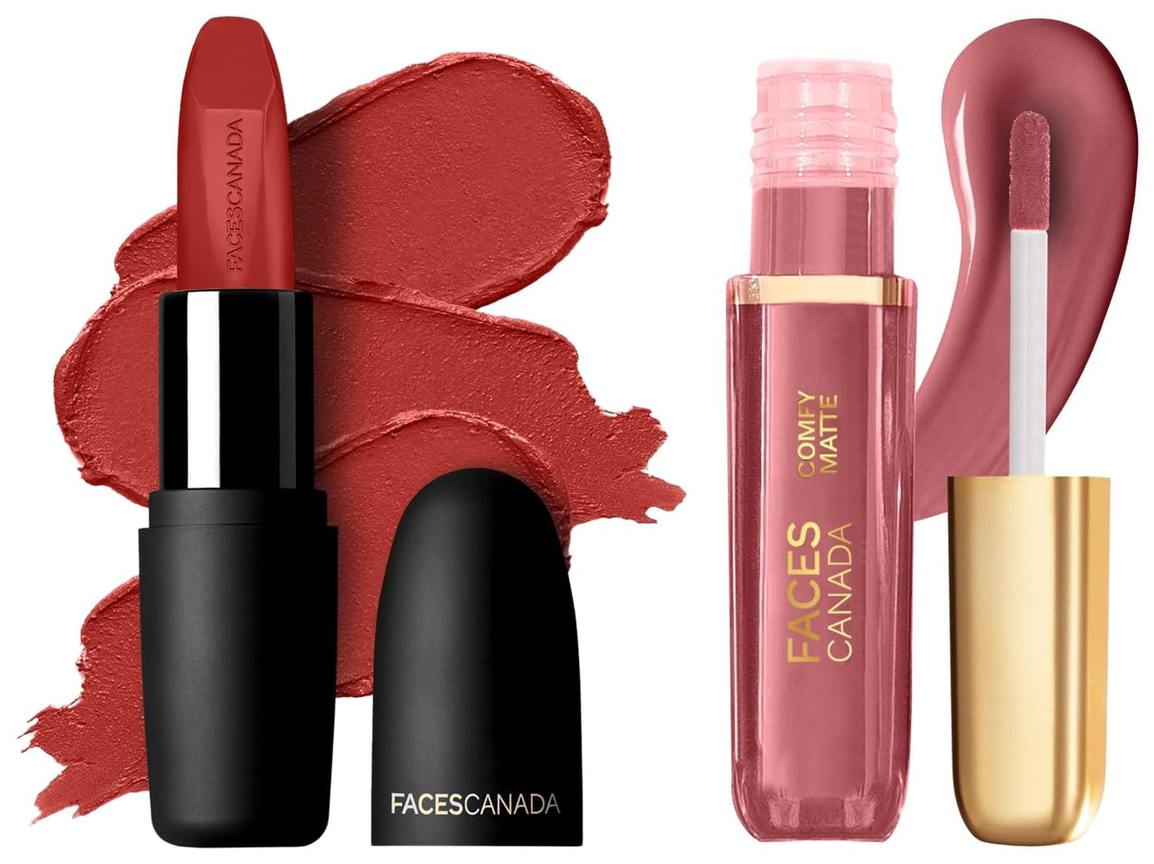 FACESCANADA Comfy Matte Liquid Lipstick - Roses For You 26,3 Ml | Comfortable 10Hr Longstay |&Faces Canada Weightless Matte Lipstick - Jungle Red 29 (Red),4.5G | Highly Pigmented Lip Color