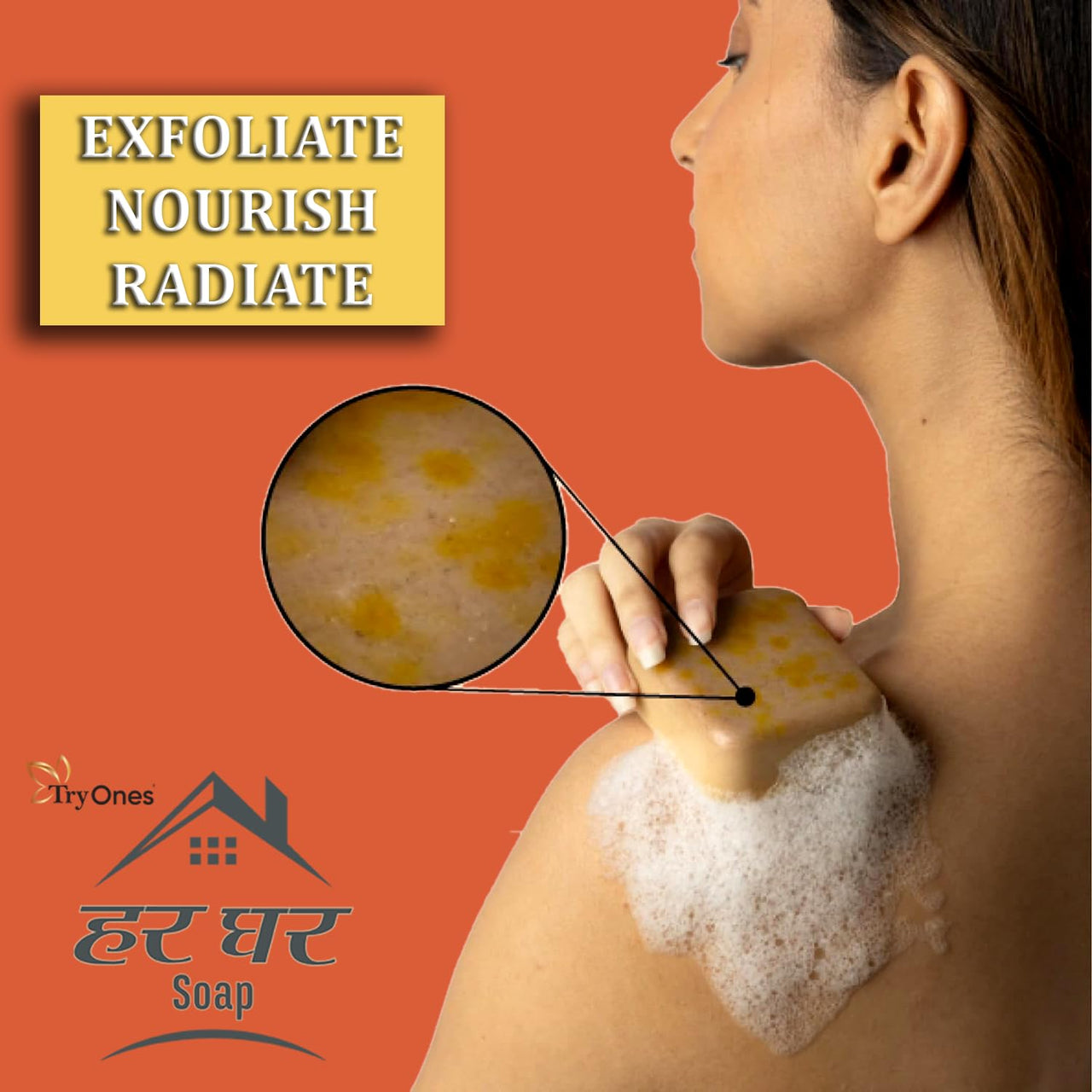 HarGhar Soap Sandalwood & Saffron Magic Soaps For Bath (300 Gms Pack Of 3) | Paraben Free | Chandan & Kesar Bath Soap | Handmade Soaps For Glowing | Skin Brightening Soap For Men & Women