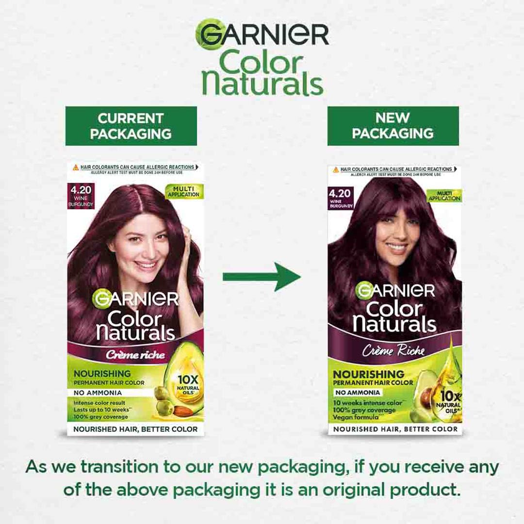 Garnier, Hair Colouring Creme, Long-lasting Colour, Smoothness & Shine, Color Naturals, Shade: 4.20 Wine Burgundy, 70ml + 60g