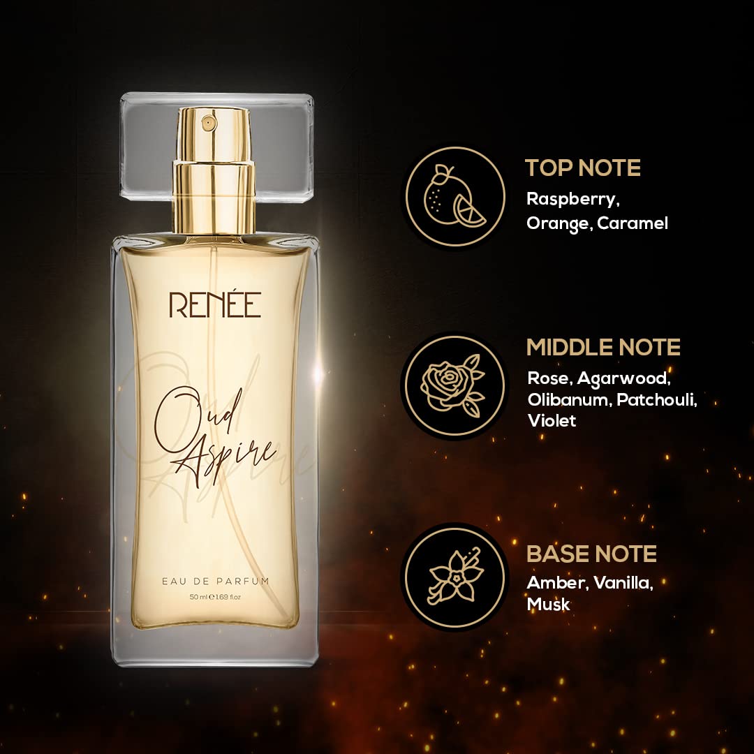 RENEE Stick On Nails DN 03| 24 Reusable Artificial Fake Nail Set| Lightweight & Long Lasting & RENEE Eau De Parfum OUD Aspire Premium Long Lasting Luxury Perfume Scent, 50ml