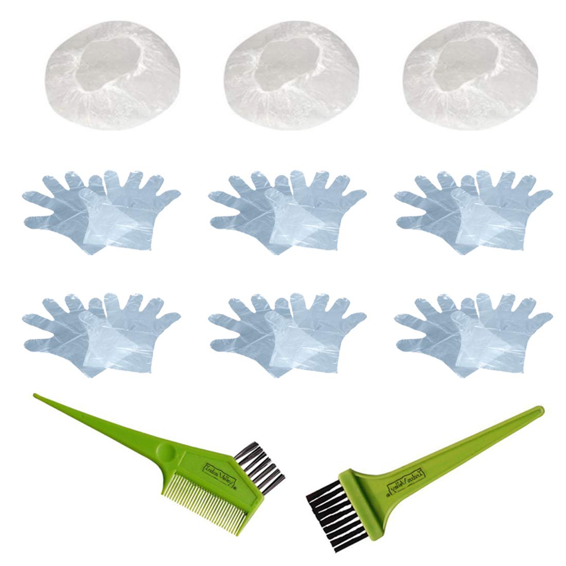 INDUS VALLEY Hair Colouring - Set 11 Pcs, Colouring Brush with Comb, Henna Colouring Brush, 3 Pcs of Hair Color Warming cap & 6 Pairs of Hand Gloves