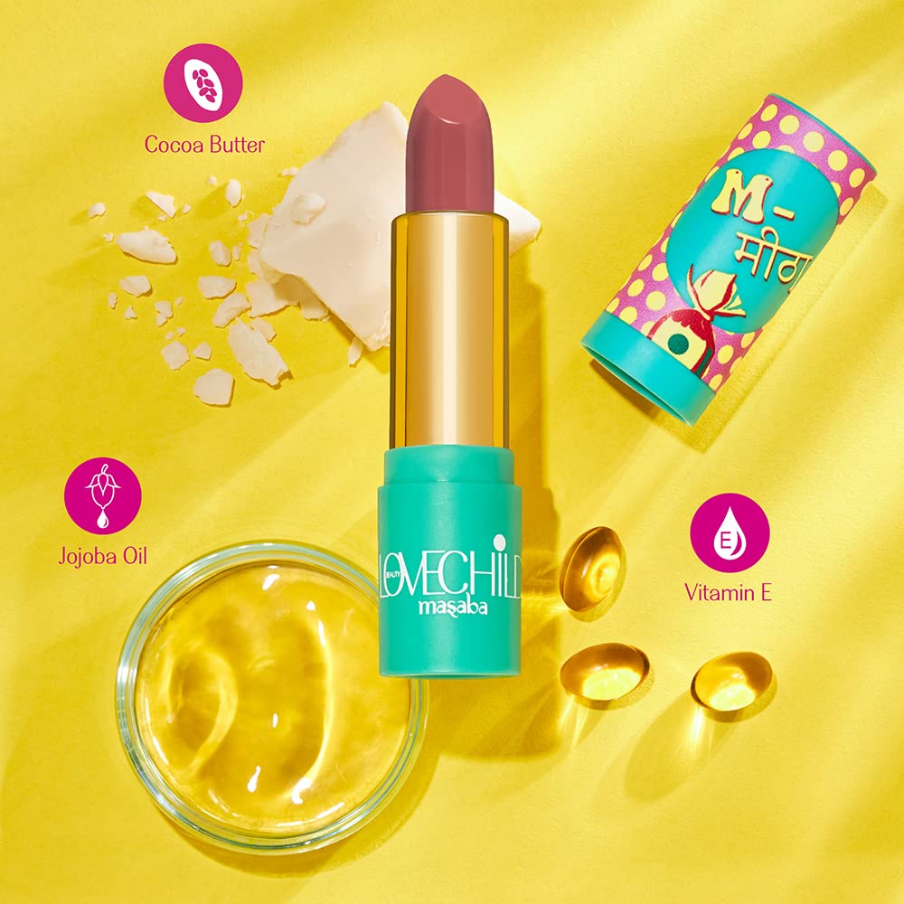 LoveChild Masaba - Meetha - Luxe Matte Lipstick, Hydrating & Nourishing, Long lasting, Bullet Matte Mauve Lipstick, 4ML