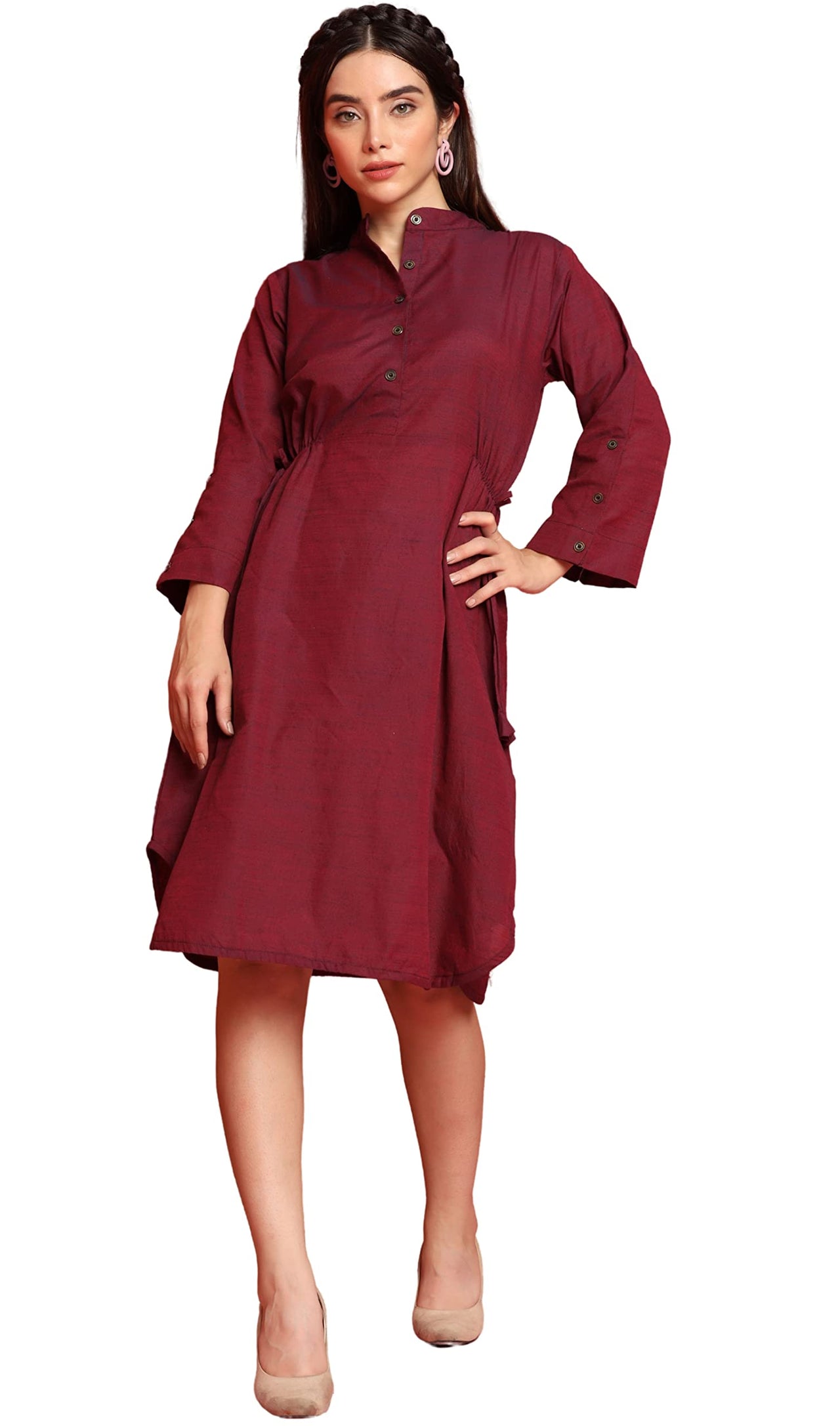 DHRUVI TRENDZ Kurti for Women || Soft Cotton Plain Long Straight Kurtis for Girls || Stitched Collar Kurta || Ideal for Office || Casual || Collage || Festival Wear Kurtis for Ladies