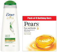 Pears Pure And Gentle Bathing Bar, 125g (Pack Of 8) & Dove Hair Fall Rescue Shampoo, 340ml