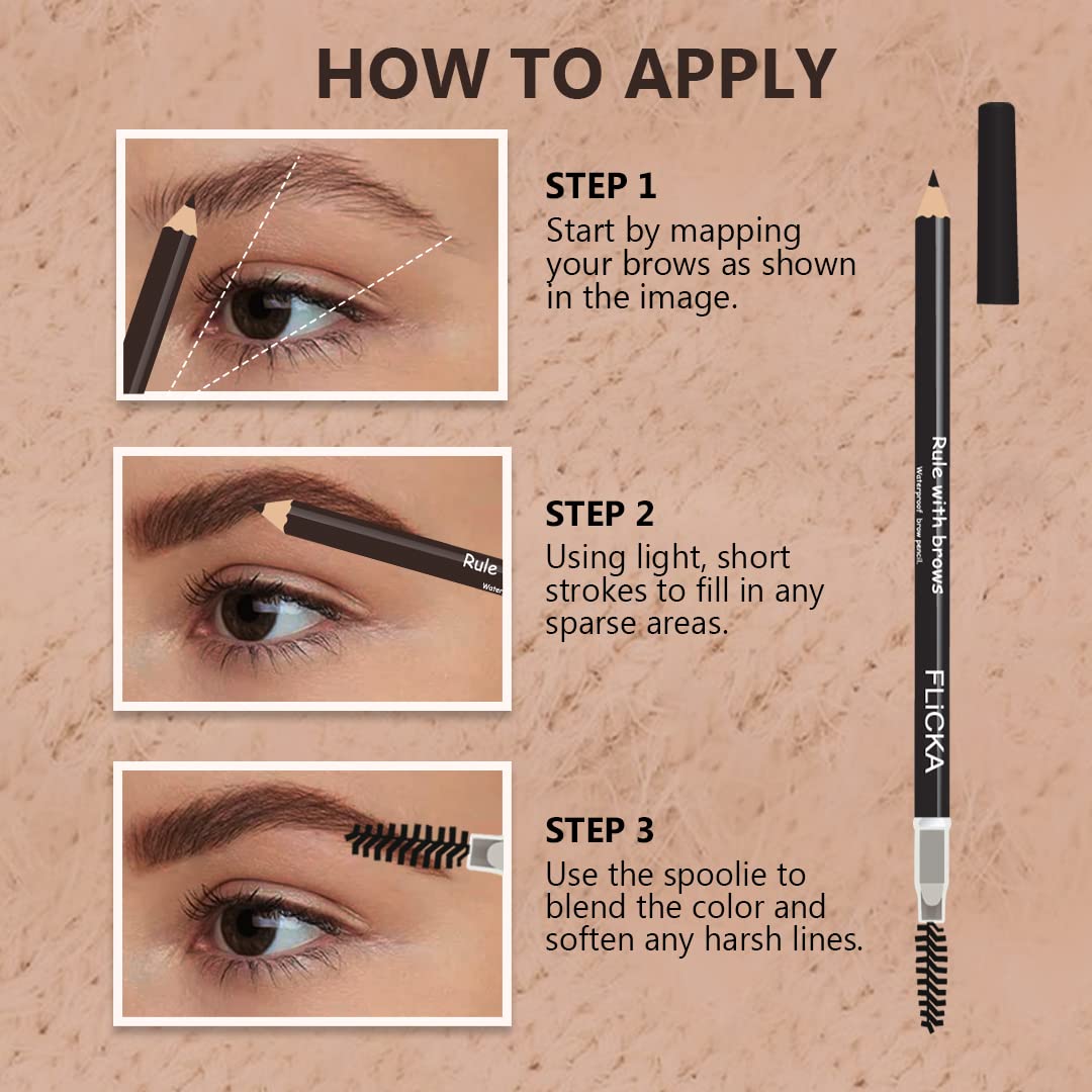 FLiCKA Rule With Brows Eyebrow Pencil, With Spoolie, Long-lasting and Natural-looking Results, Define & Blend Brow Pencil, Brown, 1.2g