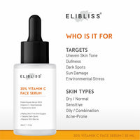Elibliss Daily Skincare and Lip Care Combo | 20% Vitamin C Face Serum with Niacinamide and Hyaluronic 30ml | 3 in 1 Tinted Lip Balm Set with Beetroot Blush, Watermelon Crush and Cherry Blossom 15g