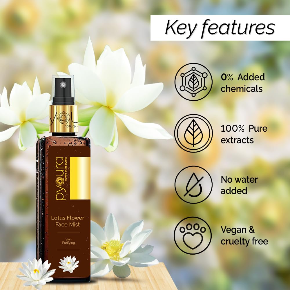 PYOURA Skin Purifying Lotus Flower Face Toner Mist 100 Ml, Fresh Lotus Flower Skin Rejuvenation Toner For Glowing Skin, Manage Fine Lines, Hydrating Natural Face Serum For Oily Dry Combination Skin