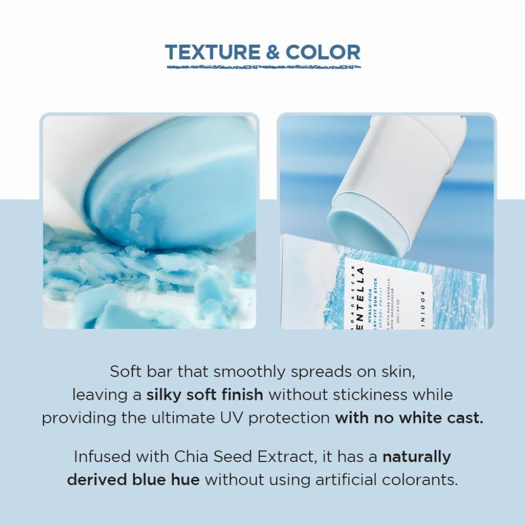 SKIN1004 Madagascar Centella Hyalu-Cica Silky-Fit SPF 50+ PA++++ Sun Stick 7G For Sensitive, Normal, Dry Skin