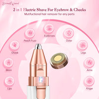 STRAW&WEAVE Facial Hair Removal Machine|Eyebrow Trimmer & Epilator|Trimmer For Women Private Part|2 In 1 Trimmer 400 mAh Battery 1 Year Warranty|Painless Hair Removal Machine|Nose Hairs Remover,White