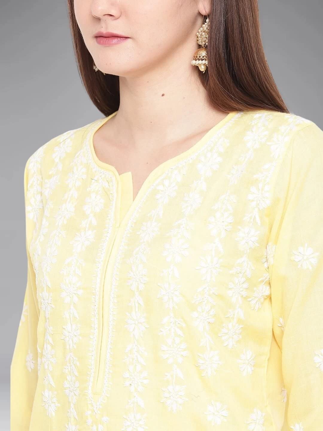 Ada Hand Embroidered Lucknowi Chikankari Ethnic Wear Cotton Kurta Kurti Tunic for Women