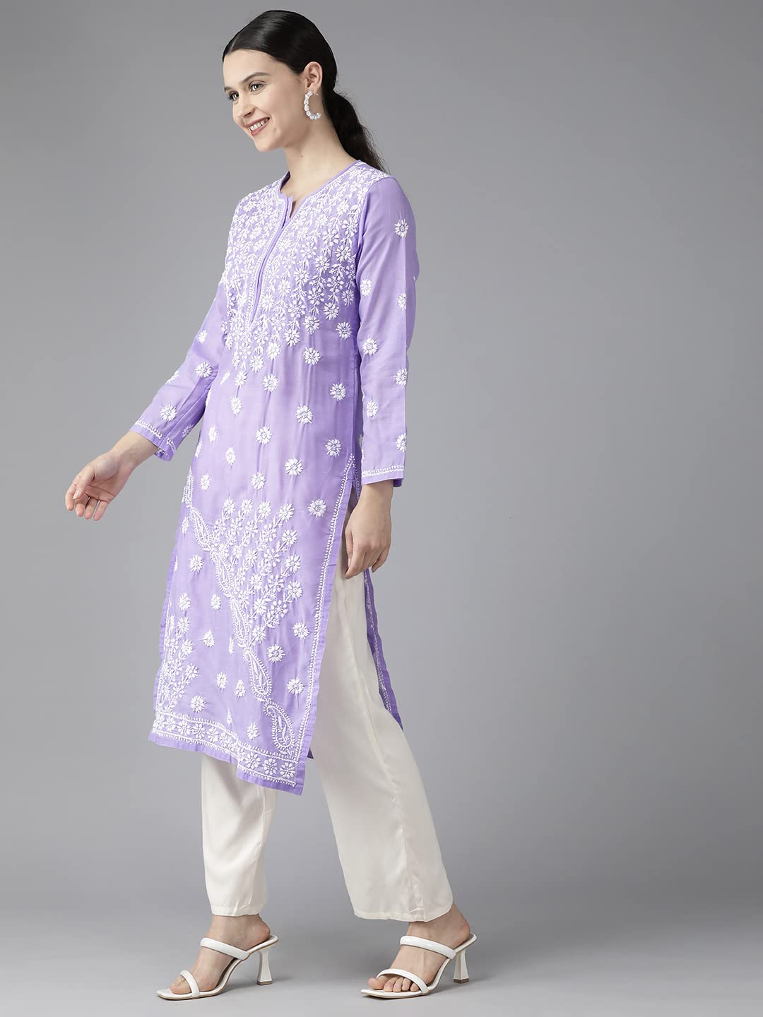 Ada Hand Embroidered Lucknowi Chikankari Ethnic Wear Cotton Kurta Kurti Tunic for Women