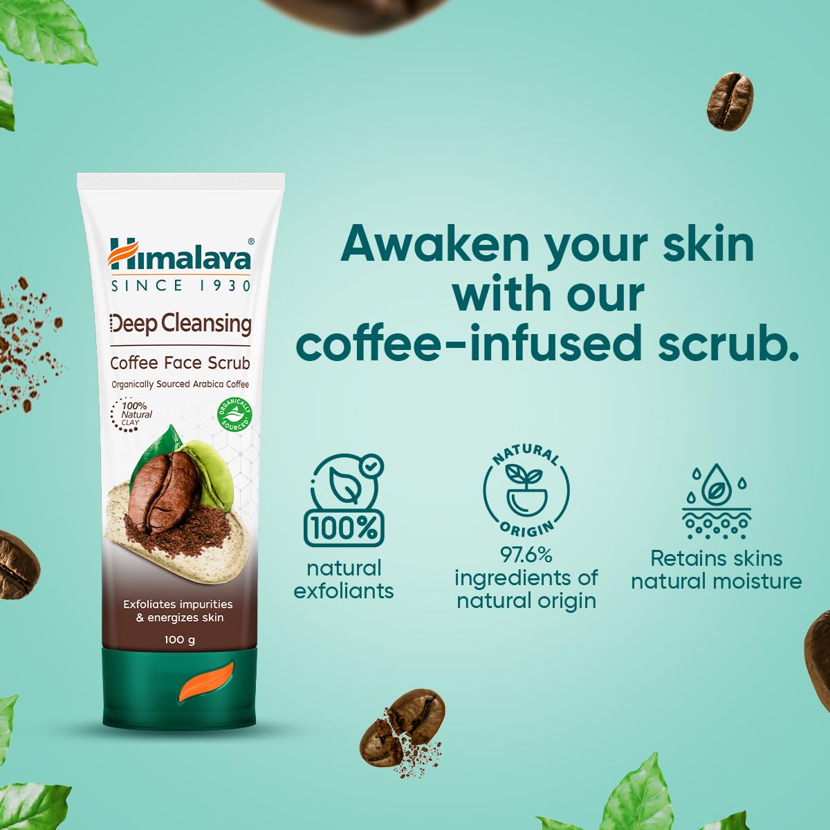 Himalaya Deep Cleasing Coffee Face Scrub | Organically sourced Arabica Coffee | 100% Natural Exfoliants | Exfoliates blackheads & impurities | Paraben free | 100g