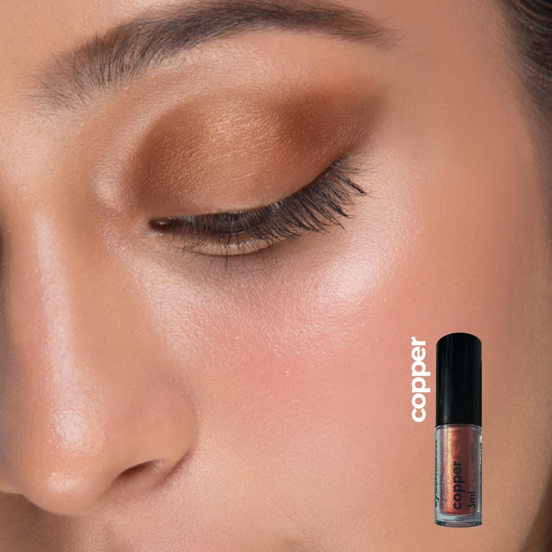Ruby's Organics Mini Metallic Liquid Eyeshadow for Women- Eye Makeup, Smooth Glide Insta Dry Formula, Smudge proof, Waterproof, Long Lasting and Highly Pigmented, Paraben Free, Vegan - Copper, 3ml