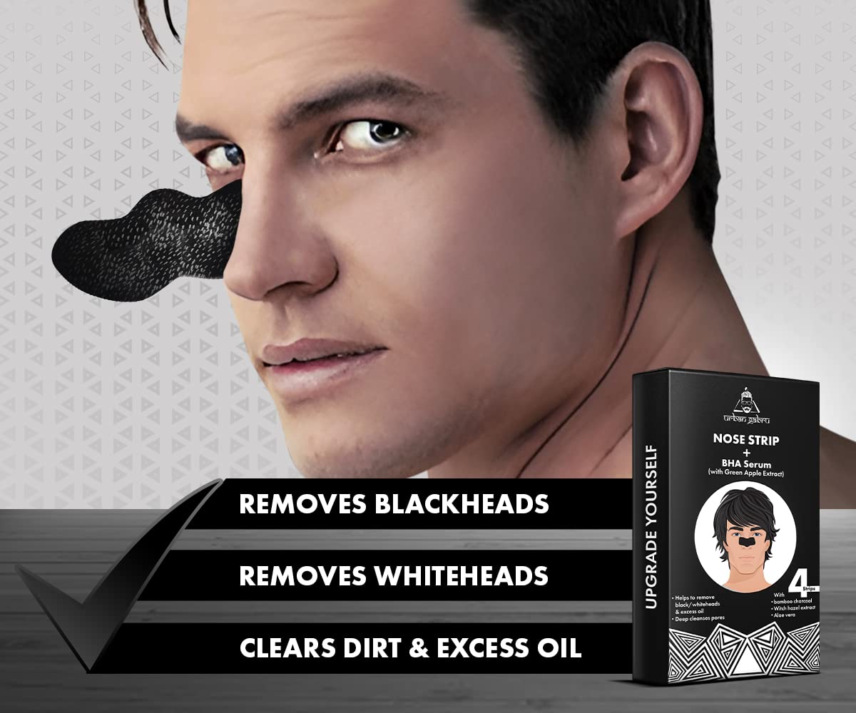 UrbanGabru Nose Strip with BHA Serum | Nose Strips for Blackhead, Whitehead Remover (4 Strips) | Pore Cleanser | with Natural Aloe Vera & Witch Hazel Extracts