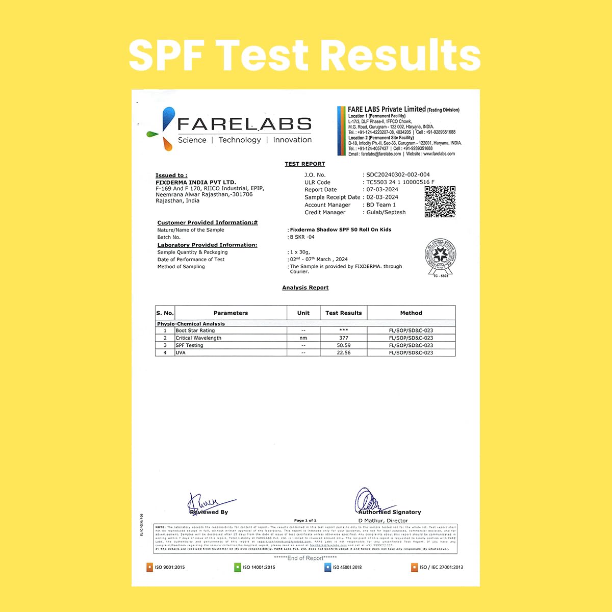 FIXDERMA Shadow SPF 50 Kids Roll On Sunscreen With Golden Seaweed & Phytosterol, PA+++, UVA & UVB Protection, 30Gm - Combination