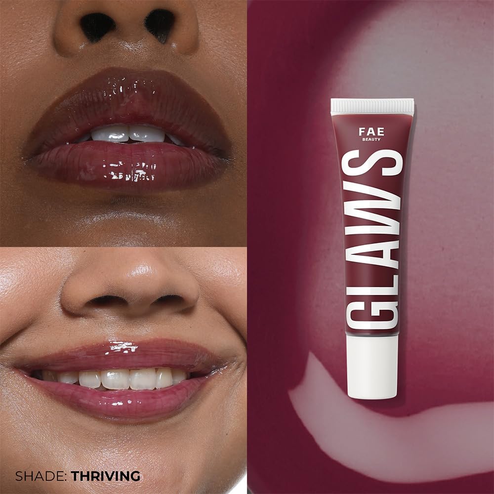 FAE Beauty Peptide Lip Gloss | With Passionfruit Oil & Argireline to Smoothen, Even, and Soften Lips | Non Sticky | Hydrating | Vegan | Shade Thriving | Warm Plum Jam