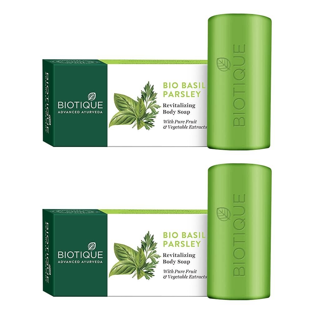 Biotique Basil & Parsley Revitalizing Bathing Bar| Ayurvedic and Organically Pure| Maintains Skin’s Natural pH |100% Botanical Extracts| Suitable for All Skin Types | 150gm (Pack Of 2)
