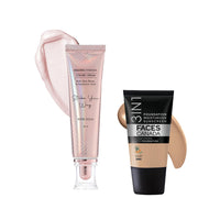 FACES CANADA Rose Glow Kit | Rose Gold Strobe Cream (30ml) + Medium Natural All Day Hydra Matte Mini Foundation (18ml) | Makeup Kit For Women (Combo Pack of 2)