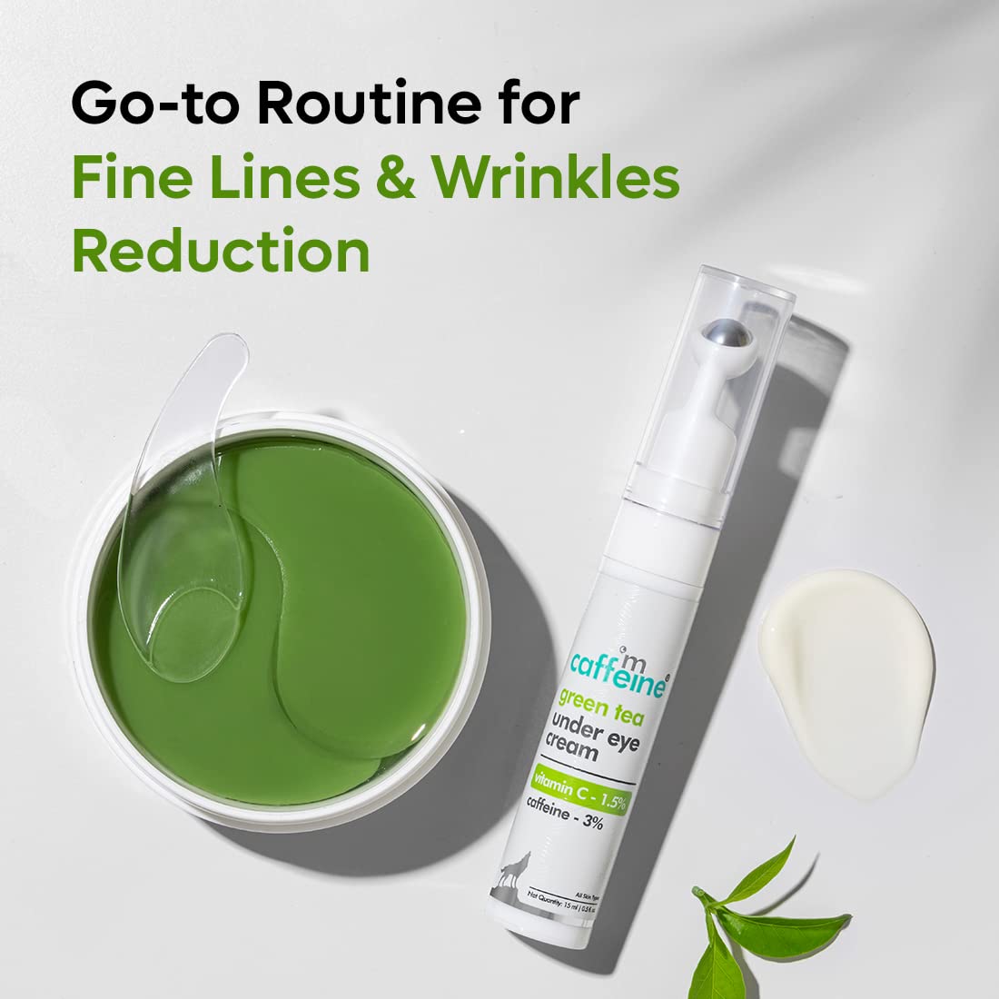mCaffeine Fine Lines Reduction & Dark Circles Removal Duo | Enriched with Green Tea & Caffeine | Under Eye Cream & Hydrogel Under Eye Patches Combo for Women and Men | Value Pack