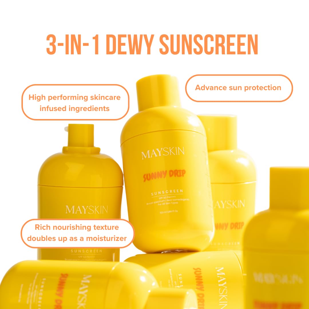 Mayskin Sunny Drip Sunscreen | SPF 50 PA++++ | Bamboo Water + Copper Tripeptide | Broad Spectrum UV Protection | Hydrates, Soothes & Repairs Sun-Stressed Skin | 3-in-1 Sunscreen, Moisturizer & Skincare Treatment | No White Cast | Dermatologist Tested | 50