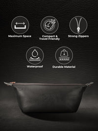Beardo Travel Pouch for Accessories|Stylish Toiletry Organizer Kit for Men & Women||Vegan Leather Waterproof Cosmetic Bag for Travel Essentials, 22 x 15.4 x 15.4 Centimeters, Black