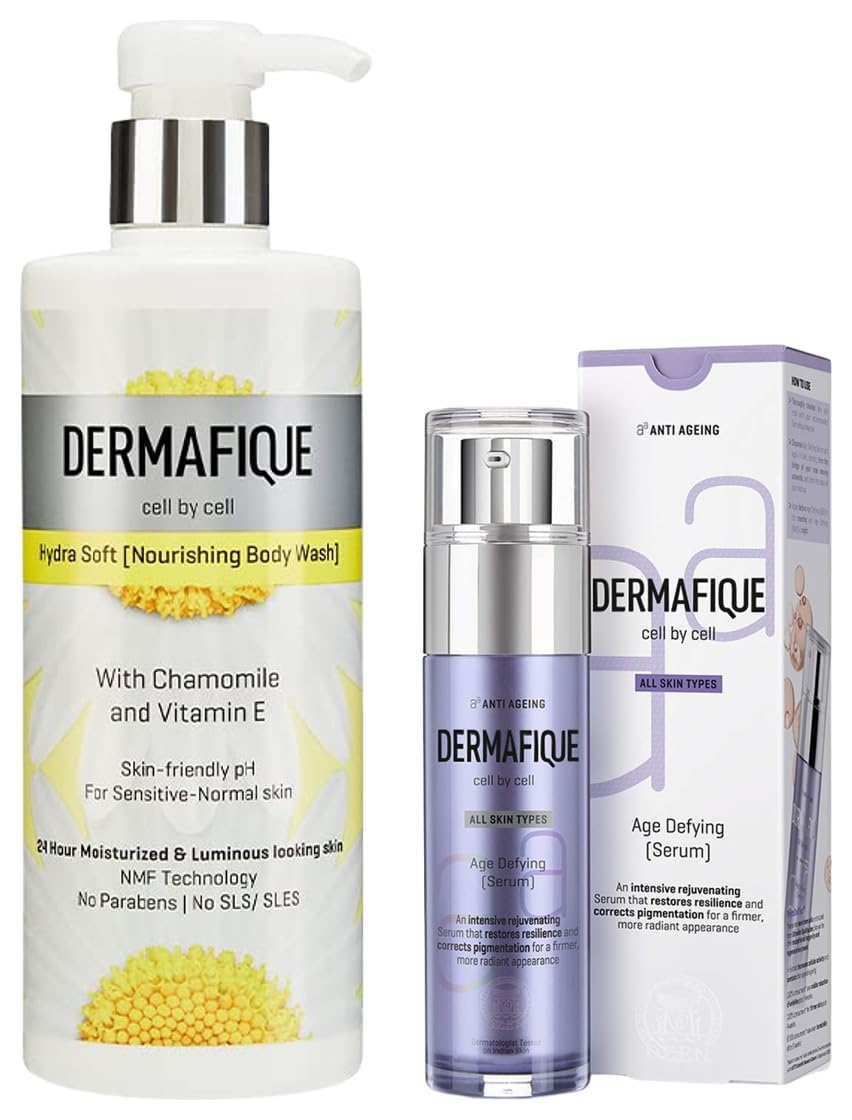 Dermafique Age Defying Face Serum with Vitamin E Hydra Soft Nourishing Body Wash – 500ml Body Wash Enriched with Vitamin E Chamomile Suitable for Sensitive Normal Skin Balances Skin pH