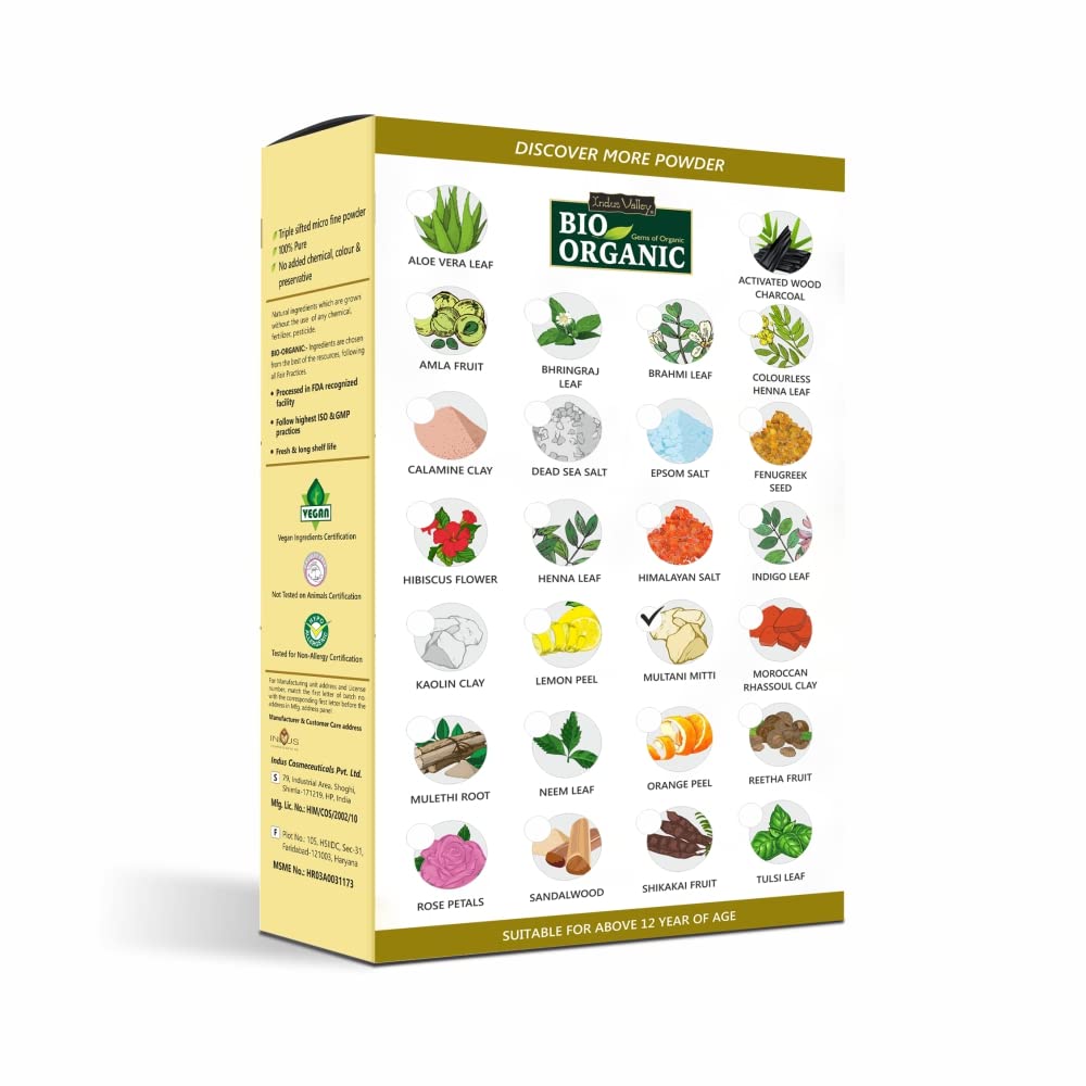 INDUS VALLEY BIO Organic Multani Mitti Powder | Healing Clay | Bentonite clay - (200g *3=600g)