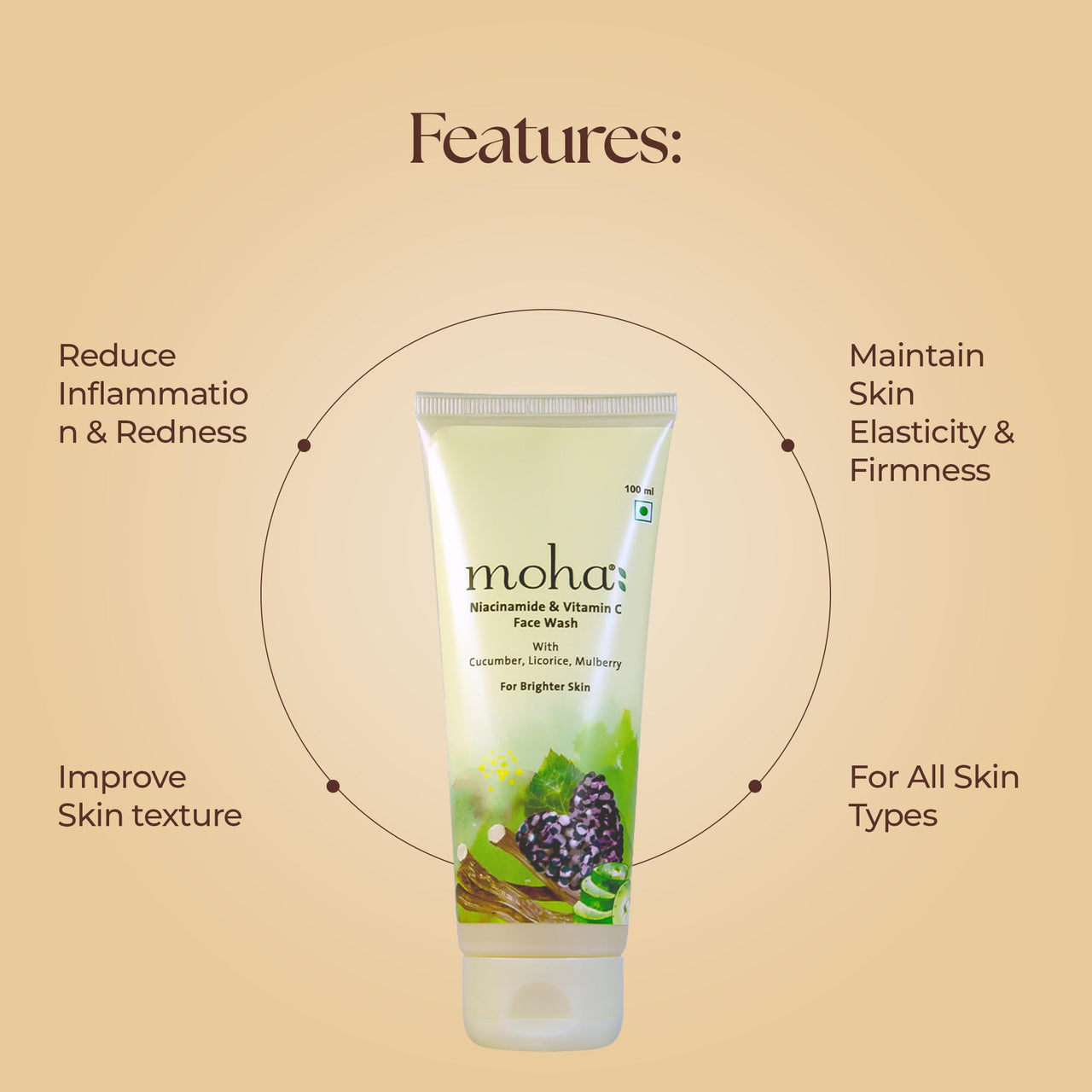 Vedistry Moha: Niacinamide & Vitamin C Brightening Face Wash | Hydrating Cucumber & Dark Spot Reducing Licorice | Glowing Skin | Unisex | 100 Ml
