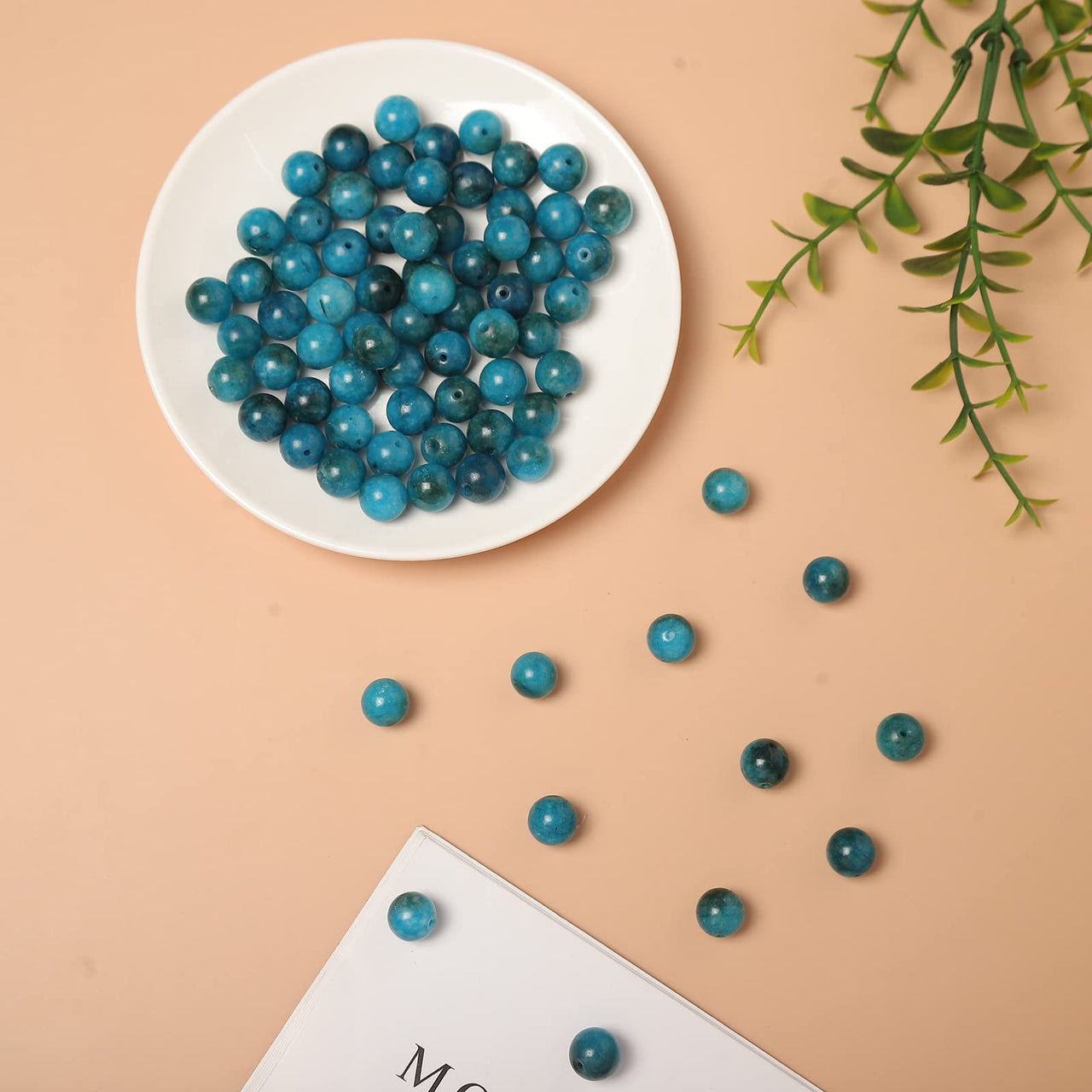 60pcs 6mm Natural Stone Beads Blue Apatite Beads Energy Crystal Healing Power Gemstone for Jewelry Making, DIY Bracelet Necklace