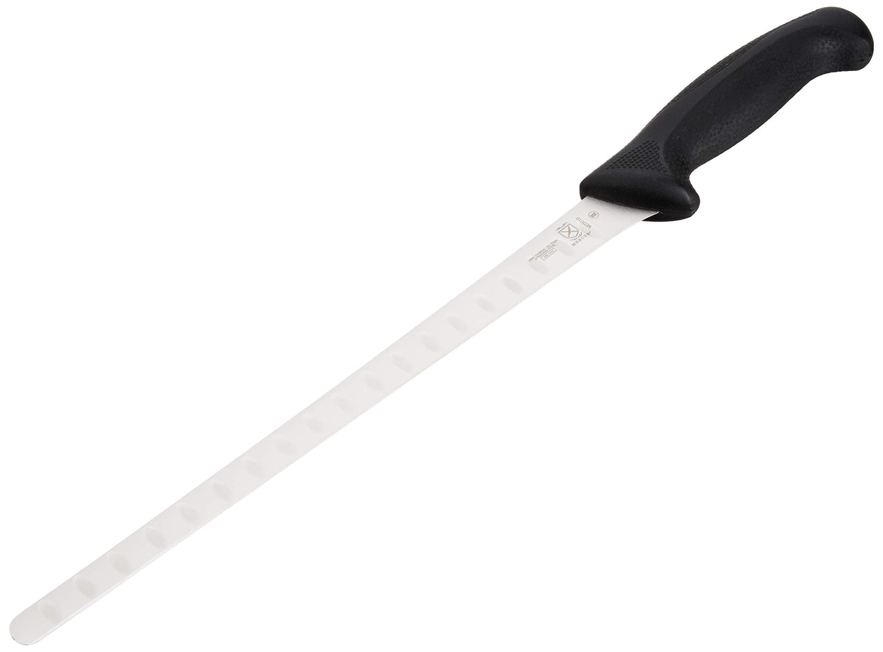 Mercer Culinary M23010 Millennia Black Handle, 10.3-Inch Granton Edge, Salmon, Slicer