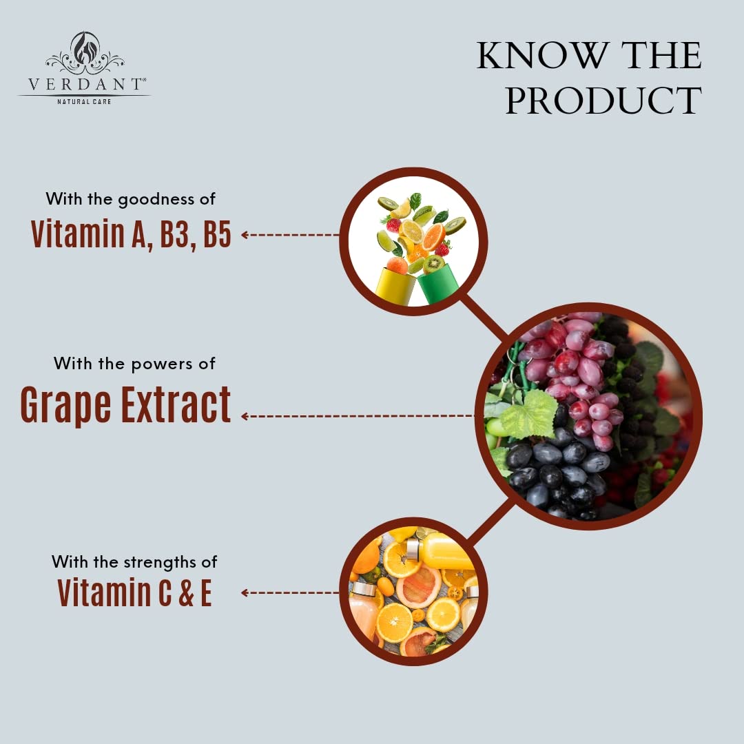 Verdant Natural Care Skin Brightening & Anti-Ageing Red Wine Face Cream with Grapes Extract | Red Vine Cream | Multi-Benefits Face Moisturizer | Anti-Aging Cream | Tanning & Pigmentation Control, Anti-Marks | Spots & Tan Removal Cream - Sulphate & Paraben