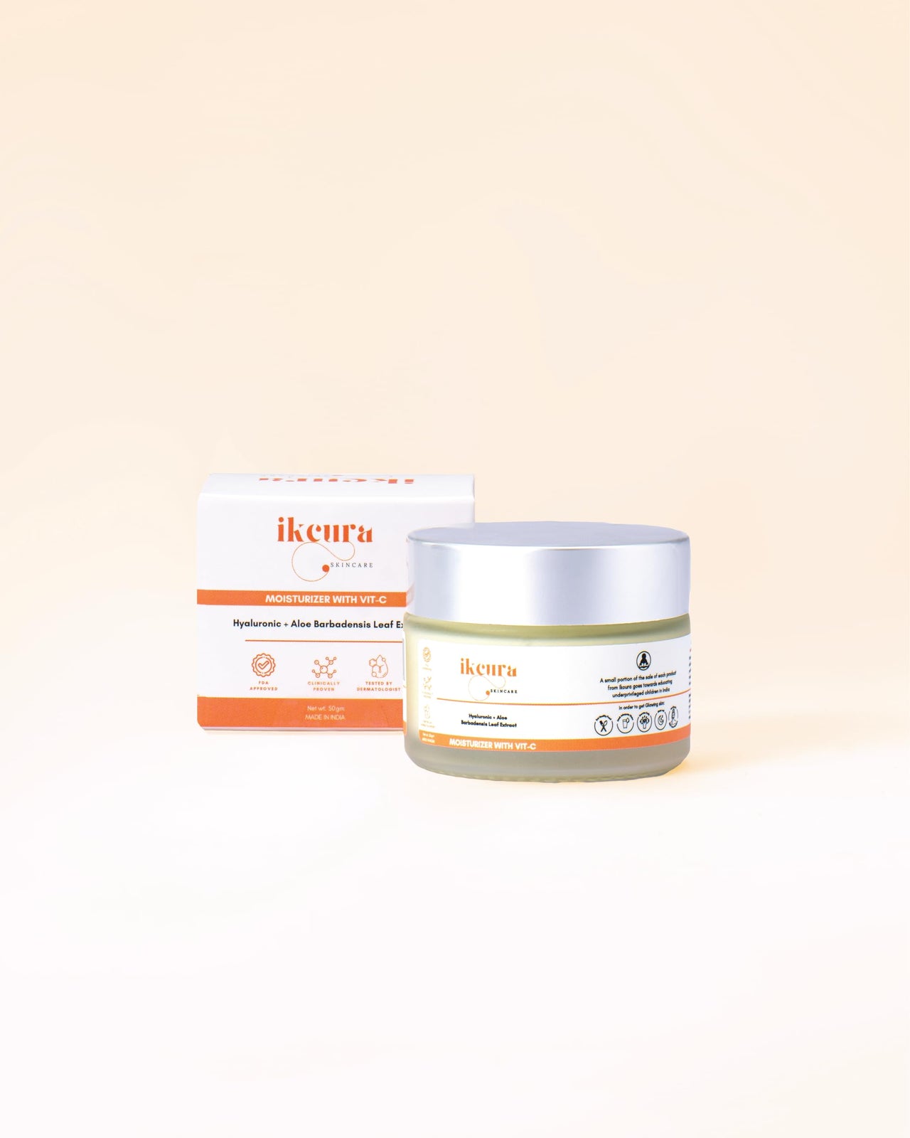 Ikcura Moisturizer with Vitamin C, Hyaluronic, Aloe Barbadensis Leaf Extract | Brightening Skin, Collagen Boosting, Reduces Dullness, Deep Hydrating, Non-Comedogenic & oil free Moisturizer, 50g