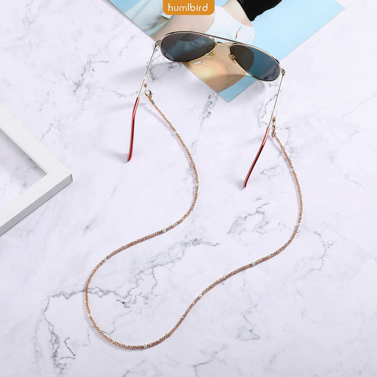 humlbird Mask Lanyard Eye Glasses String Holder Healing Crystal Beaded Eyeglass Necklace Chains with Pearl for Women Yellow